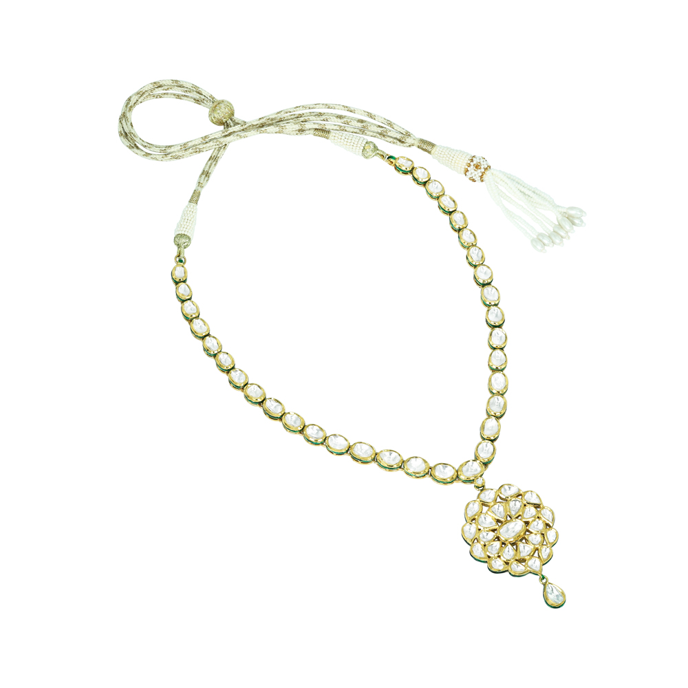 Linear Polki Necklace with Floral Pendant